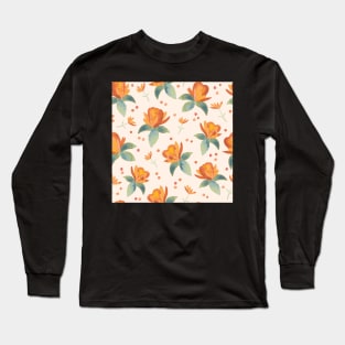 Cream, teal and burnt sienna watercolor florals and leaves Long Sleeve T-Shirt